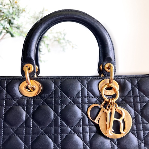 CHRISTIAN DIOR Cannage Leather Top Handle Tote Bag Black Large - Picture 4 of 17